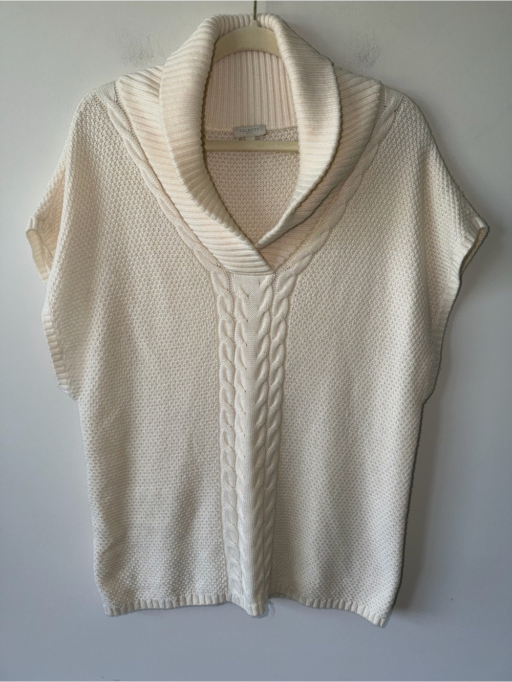 Talbots Shawl Collar Cable Knit Sweater in Ivory/Cream Lambswool